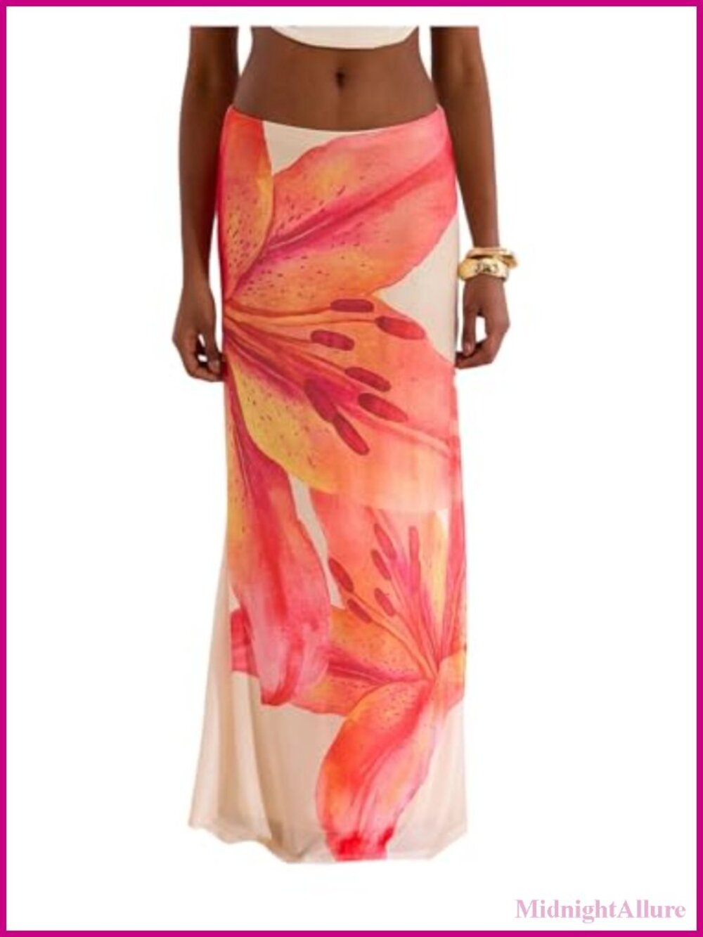 Sheer Floral Maxi Skirt Bodycon Low Rise Beach